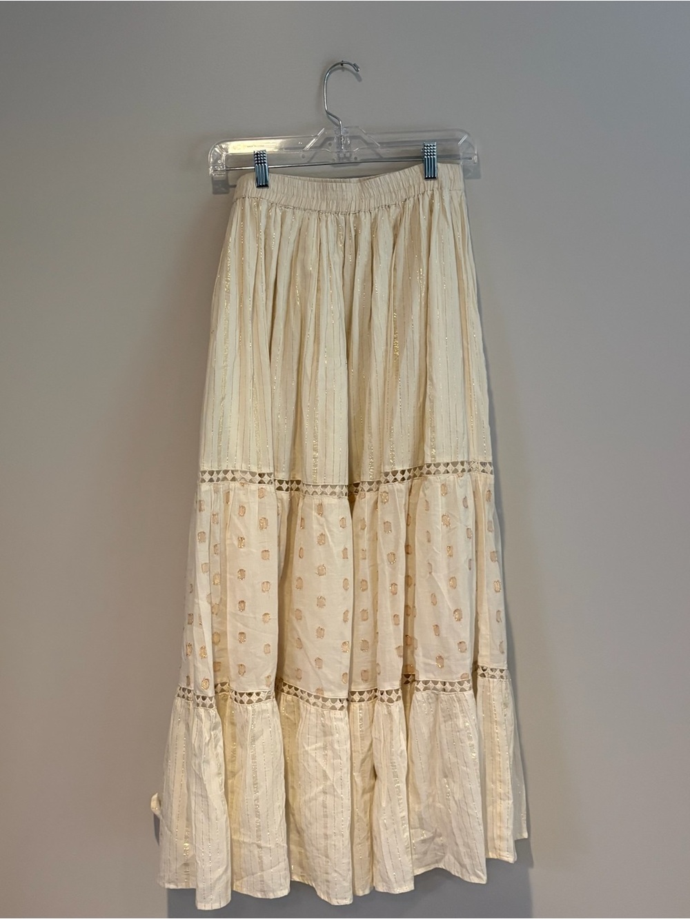 Ivory Boho Tiered Midi Dress with Smocked Bodice - Picture 3 of 12